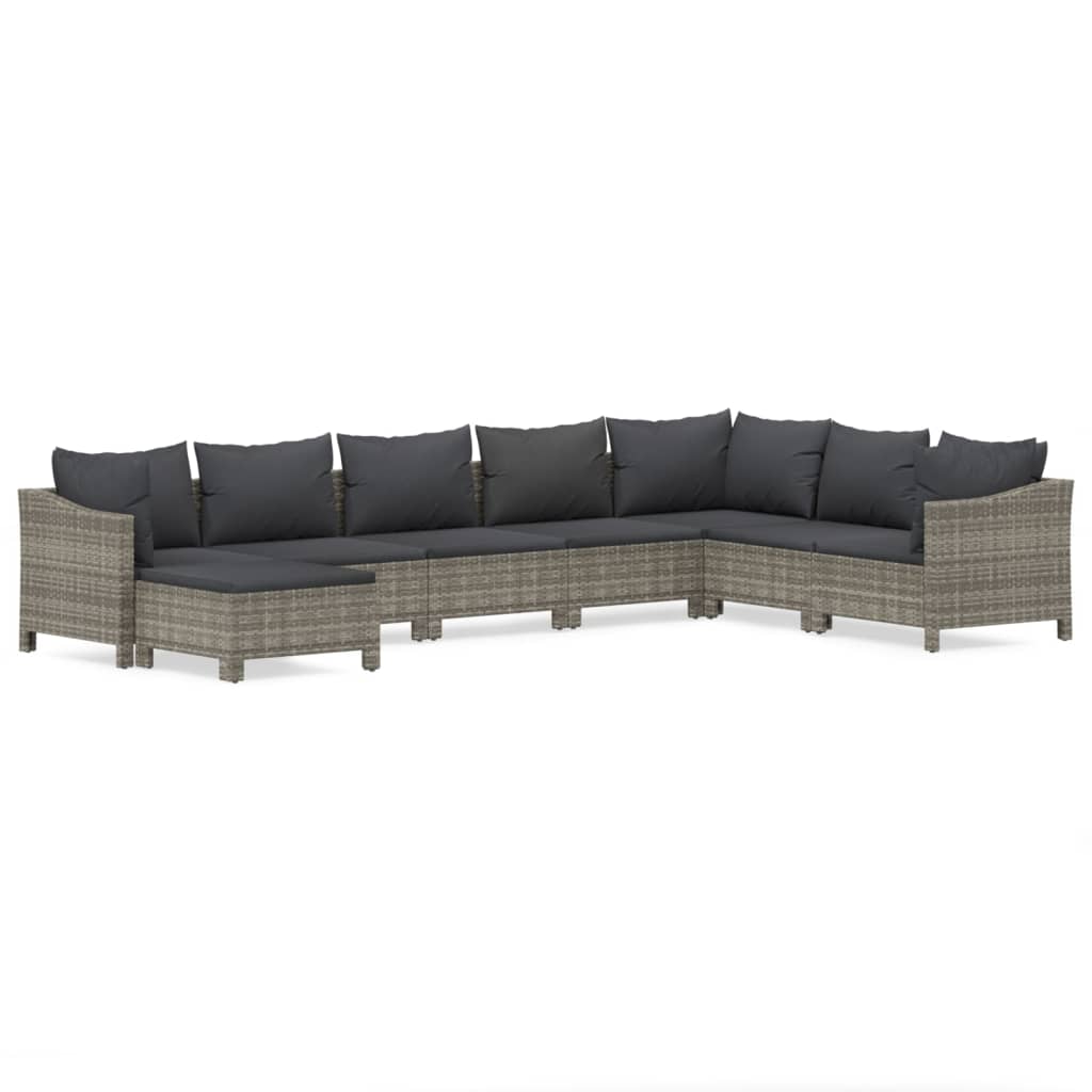 8 Piece Garden Lounge Set with Cushions Grey Poly Rattan