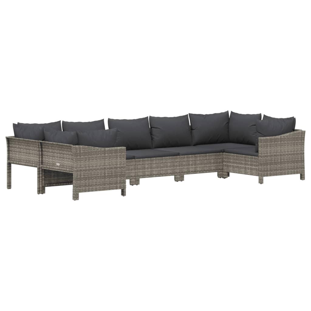 7 Piece Garden Lounge Set with Cushions Grey Poly Rattan