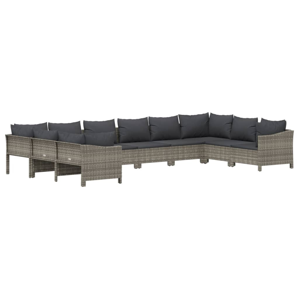 10 Piece Garden Lounge Set with Cushions Grey Poly Rattan