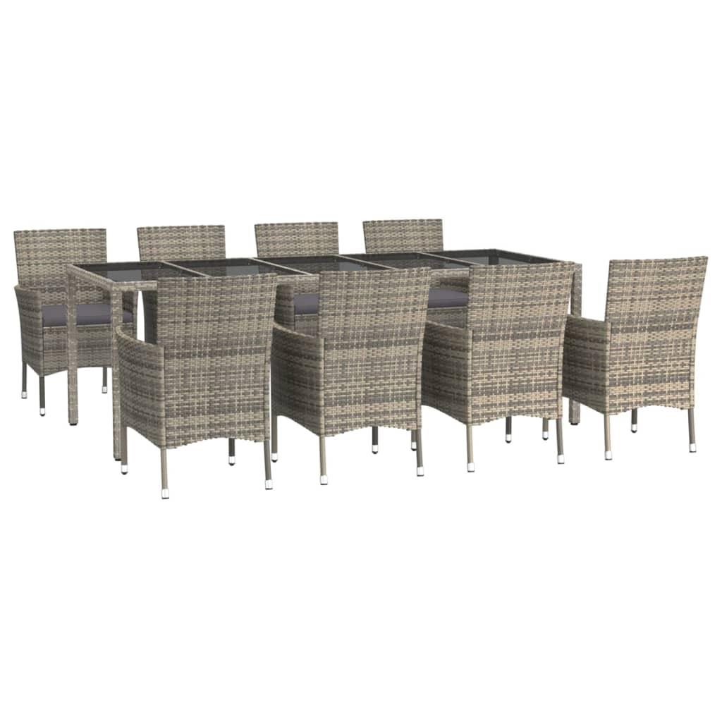 9 Piece Garden Dining Set with Cushions Grey Poly Rattan