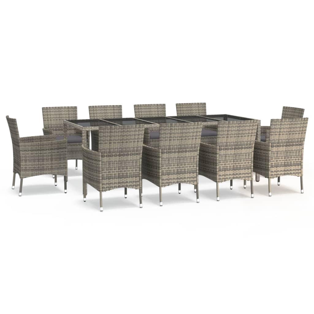 11 Piece Garden Dining Set with Cushions Grey Poly Rattan