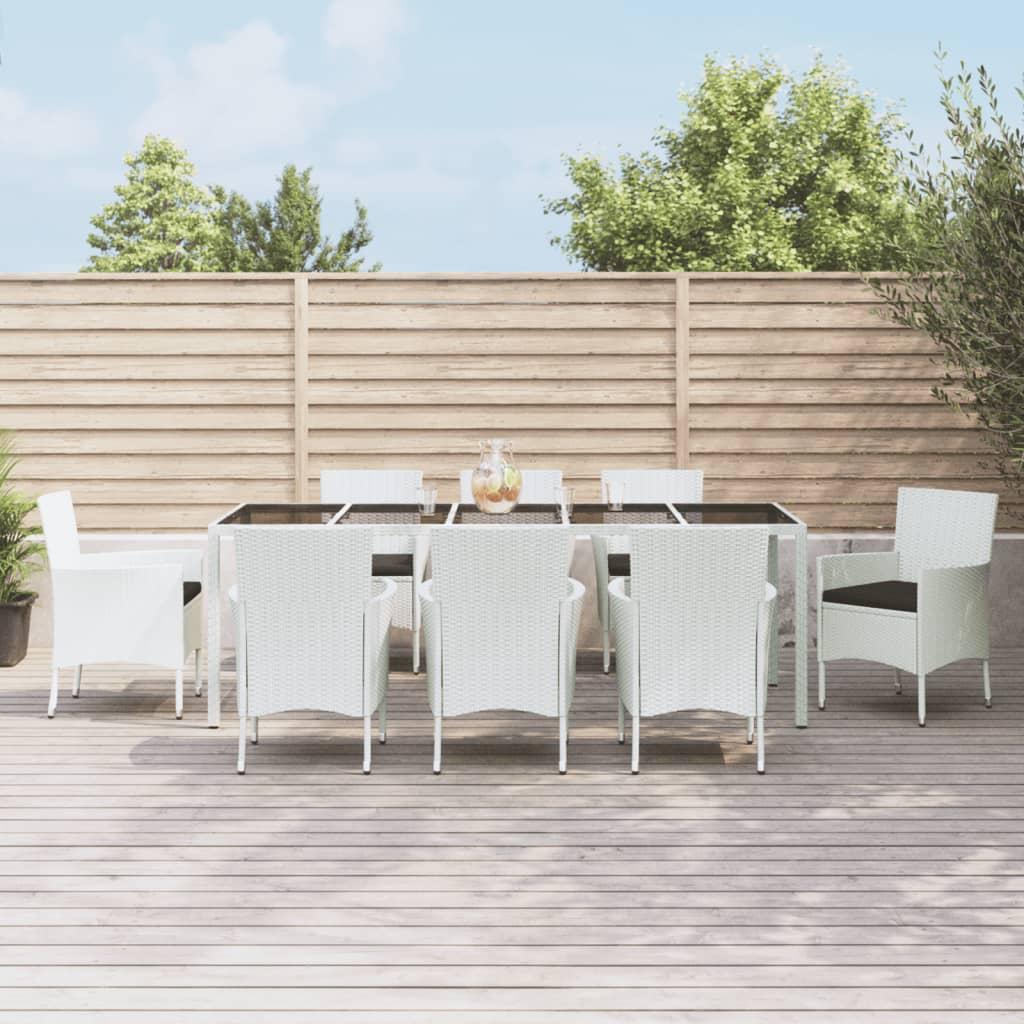 9 Piece Garden Dining Set with Cushions White Poly Rattan