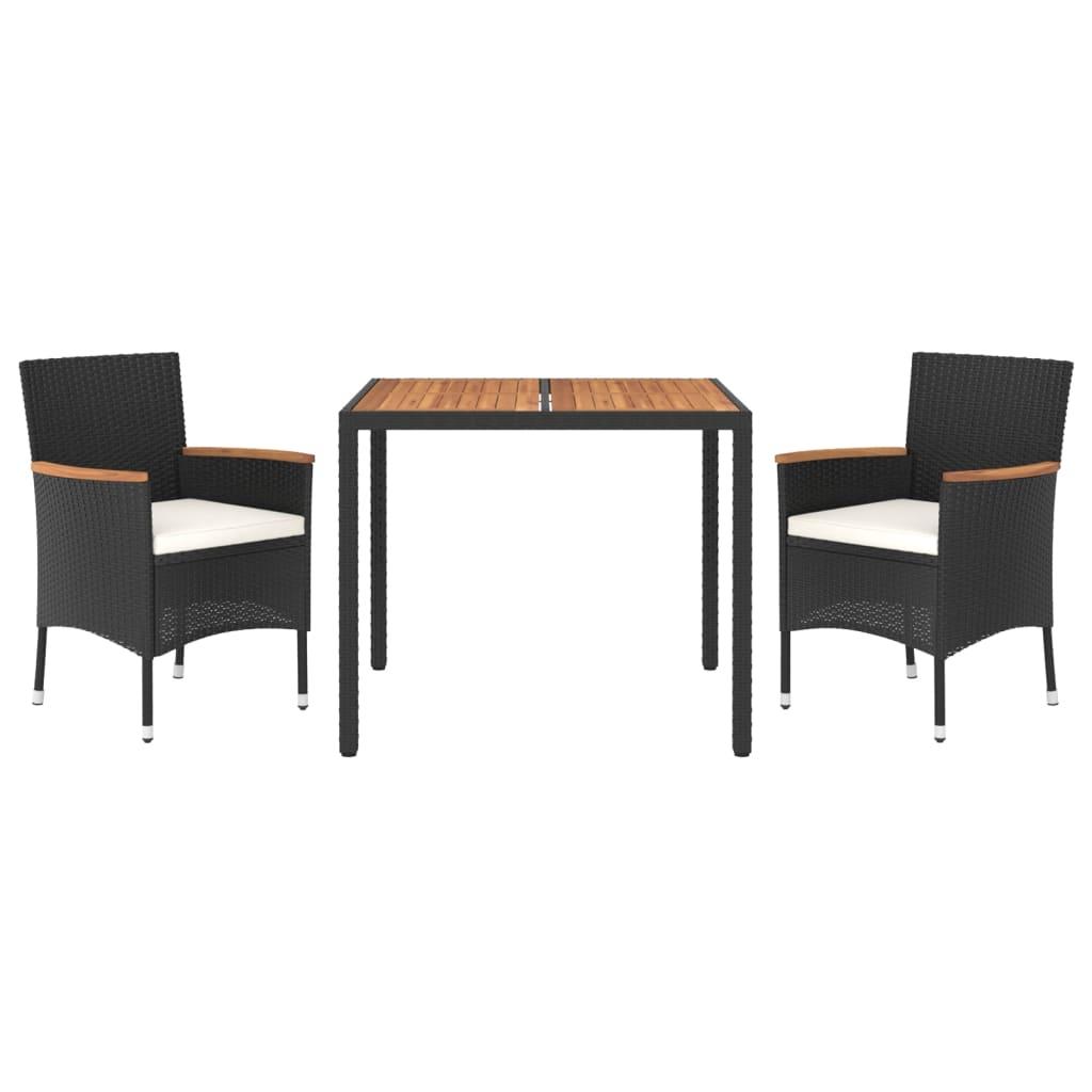 3 Piece Garden Dining Set with Cushions Black Poly Rattan