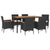 7 Piece Garden Dining Set with Cushions Black Poly Rattan