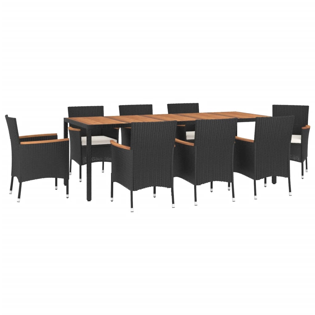 9 Piece Garden Dining Set with Cushions Black Poly Rattan