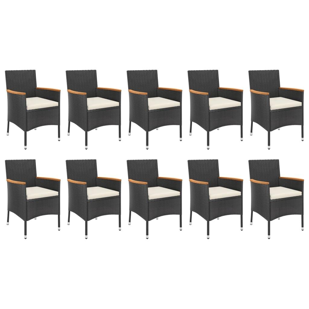 11 Piece Garden Dining Set with Cushions Black Poly Rattan