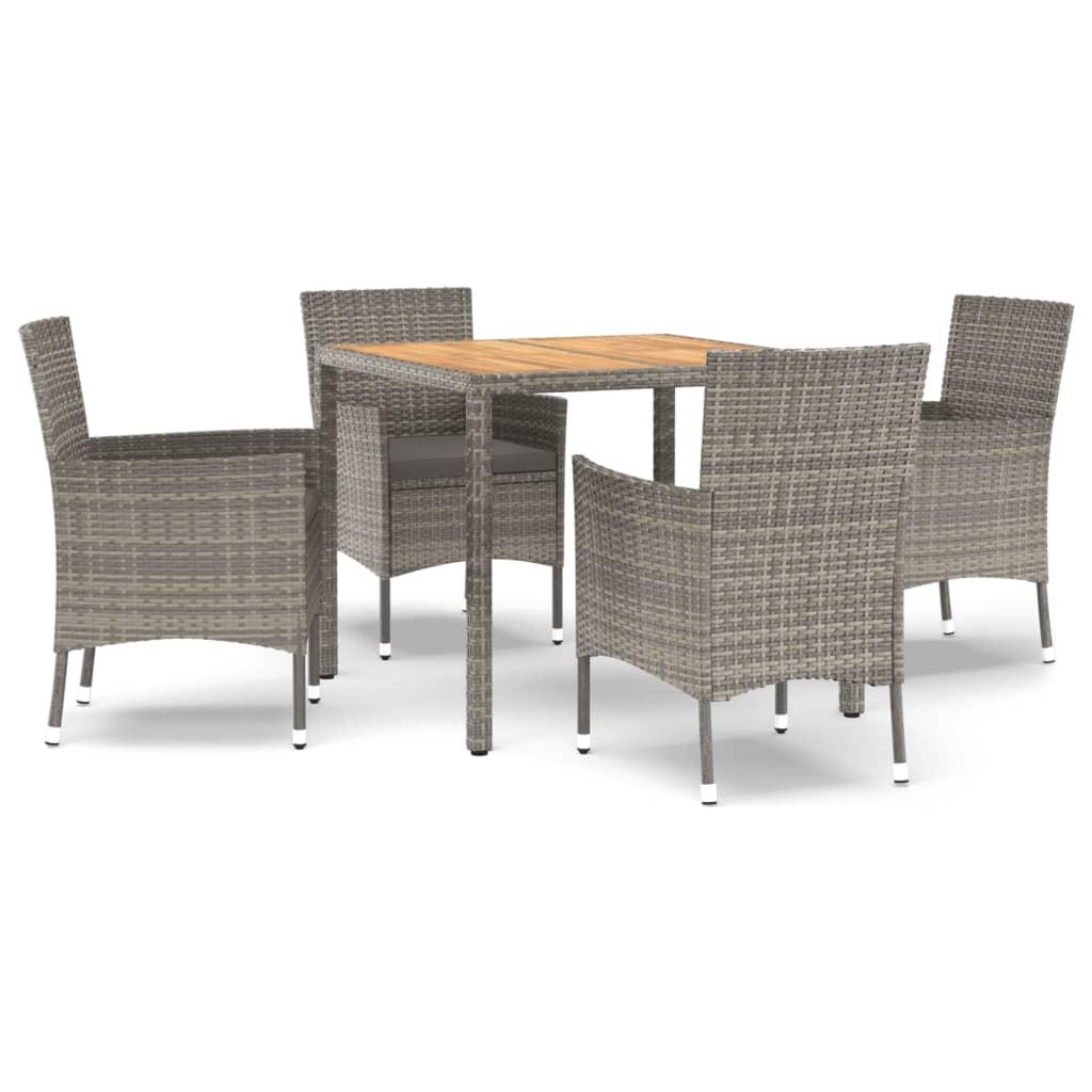 5 Piece Garden Dining Set with Cushions Grey Poly Rattan