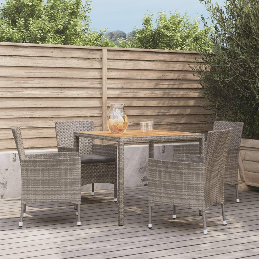 5 Piece Garden Dining Set with Cushions Grey Poly Rattan