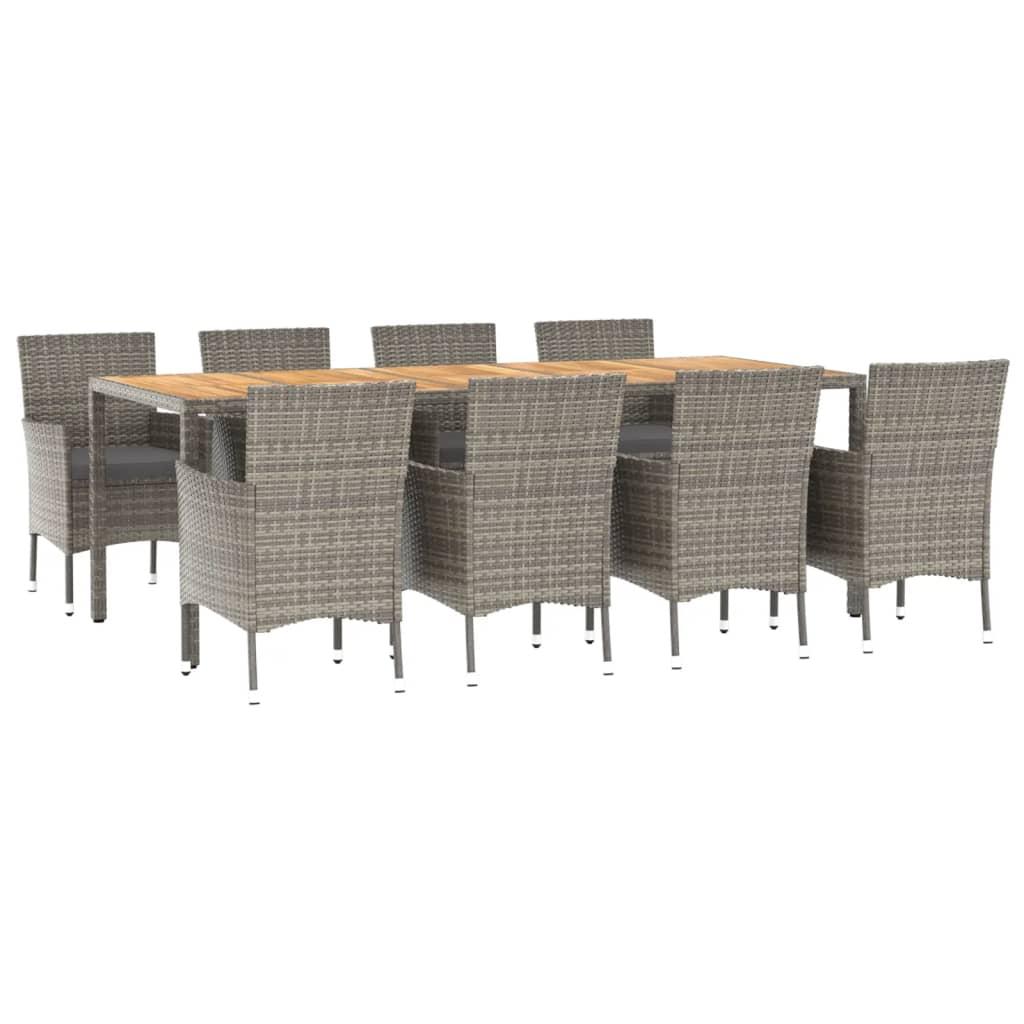 9 Piece Garden Dining Set with Cushions Grey Poly Rattan