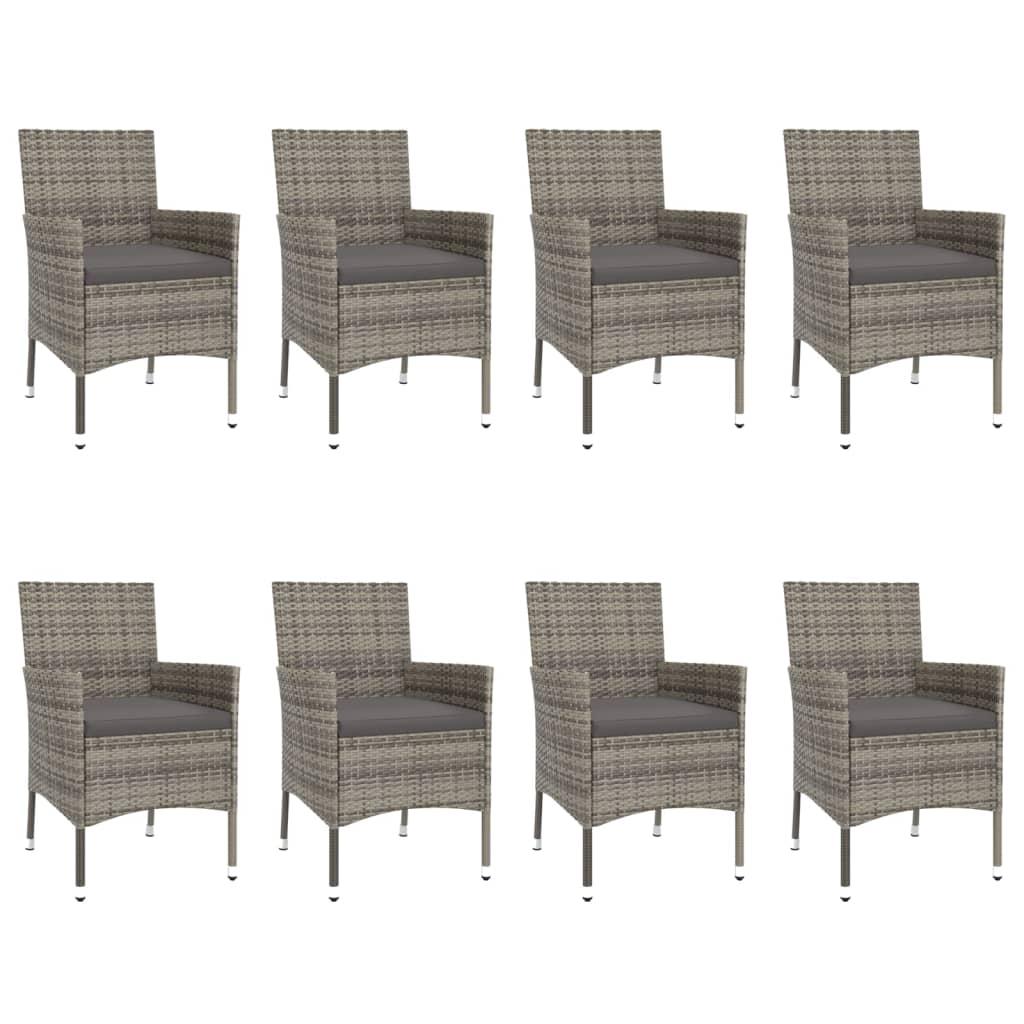 9 Piece Garden Dining Set with Cushions Grey Poly Rattan