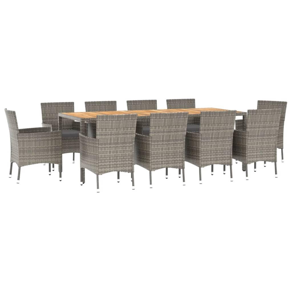 11 Piece Garden Dining Set with Cushions Grey Poly Rattan