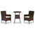 3 Piece Garden Bistro Set with Cushions Brown Poly Rattan