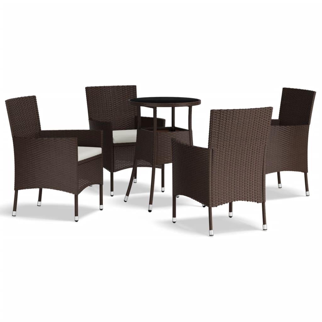 5 Piece Garden Bistro Set with Cushions Brown Poly Rattan