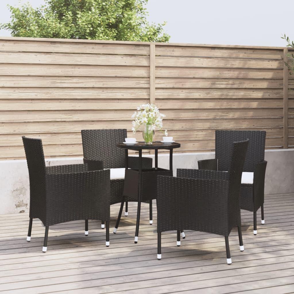 5 Piece Garden Bistro Set with Cushions Black Poly Rattan