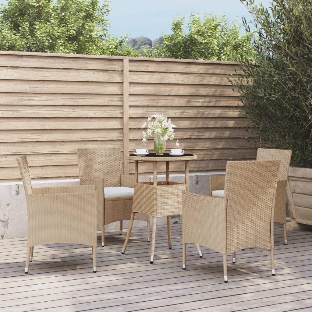 5 Piece Garden Bistro Set with Cushions Beige Poly Rattan