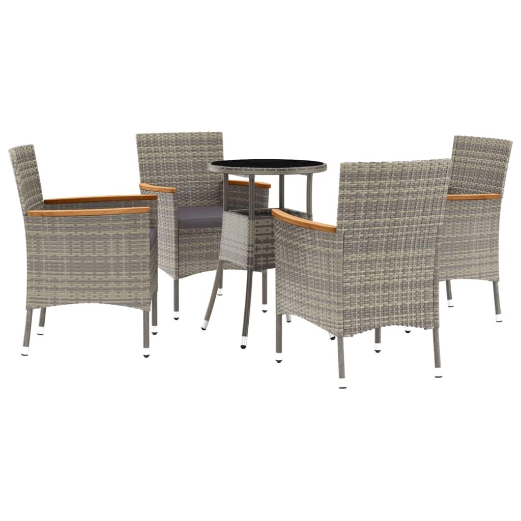 5 Piece Garden Bistro Set with Cushions Grey Poly Rattan