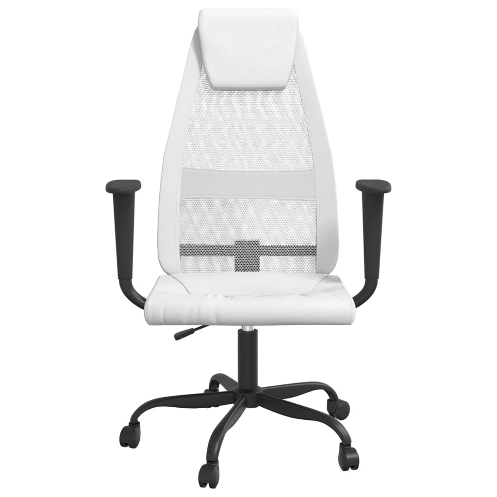 Office Chair Height Adjustable White Mesh Fabric and Faux Leather