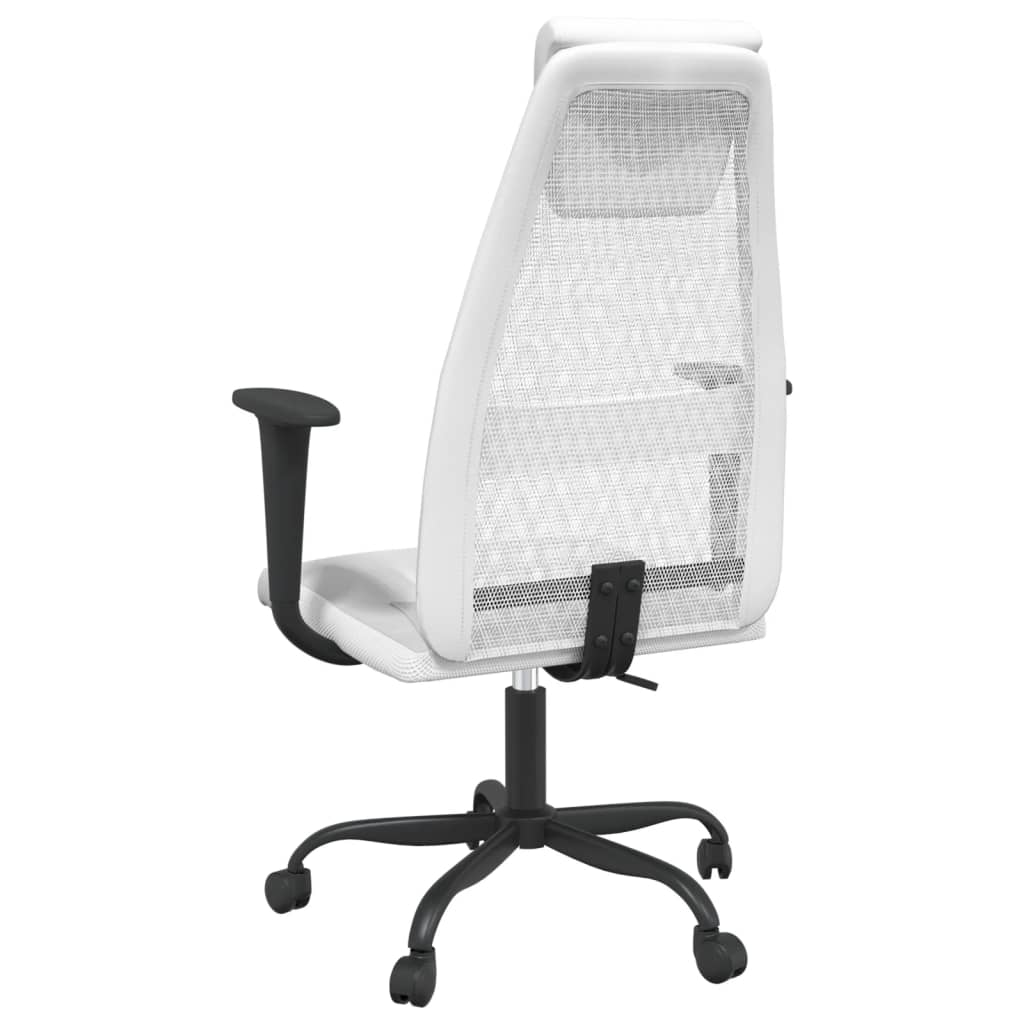 Office Chair Height Adjustable White Mesh Fabric and Faux Leather