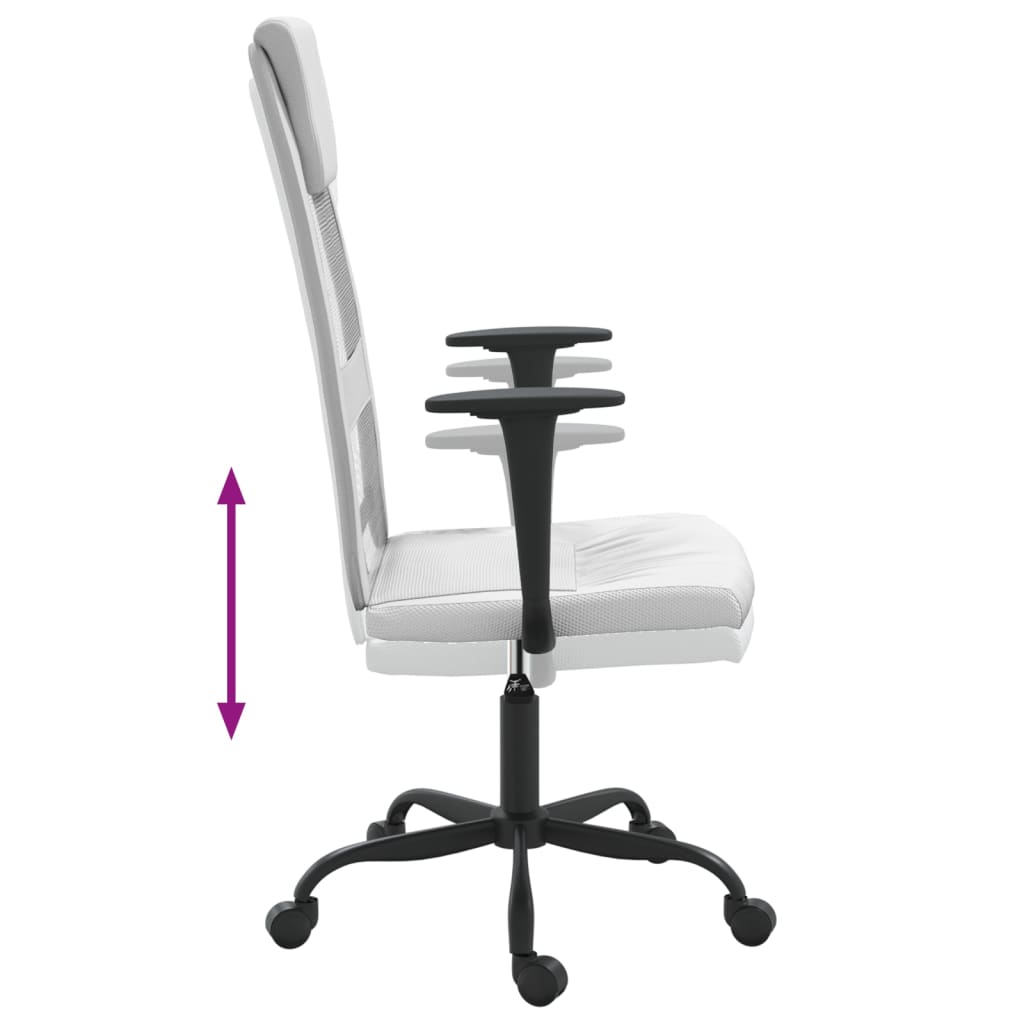 Office Chair Height Adjustable White Mesh Fabric and Faux Leather