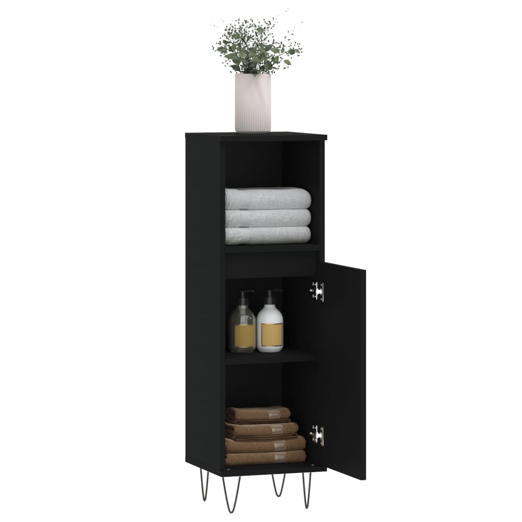 Bathroom Cabinet Black 30x30x100 cm Engineered Wood