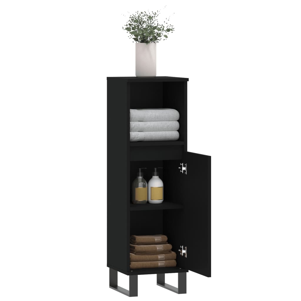 Bathroom Cabinet Black 30x30x100 cm Engineered Wood