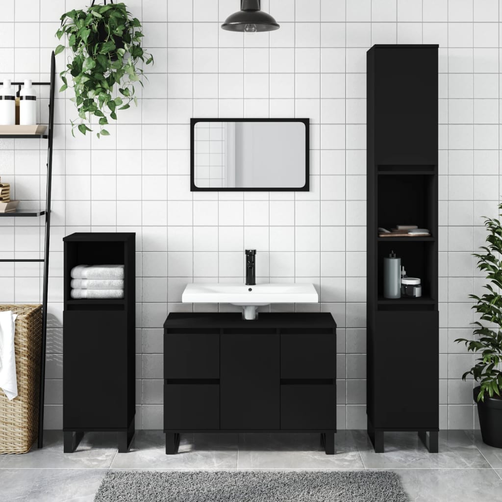 Bathroom Cabinet Black 30x30x100 cm Engineered Wood