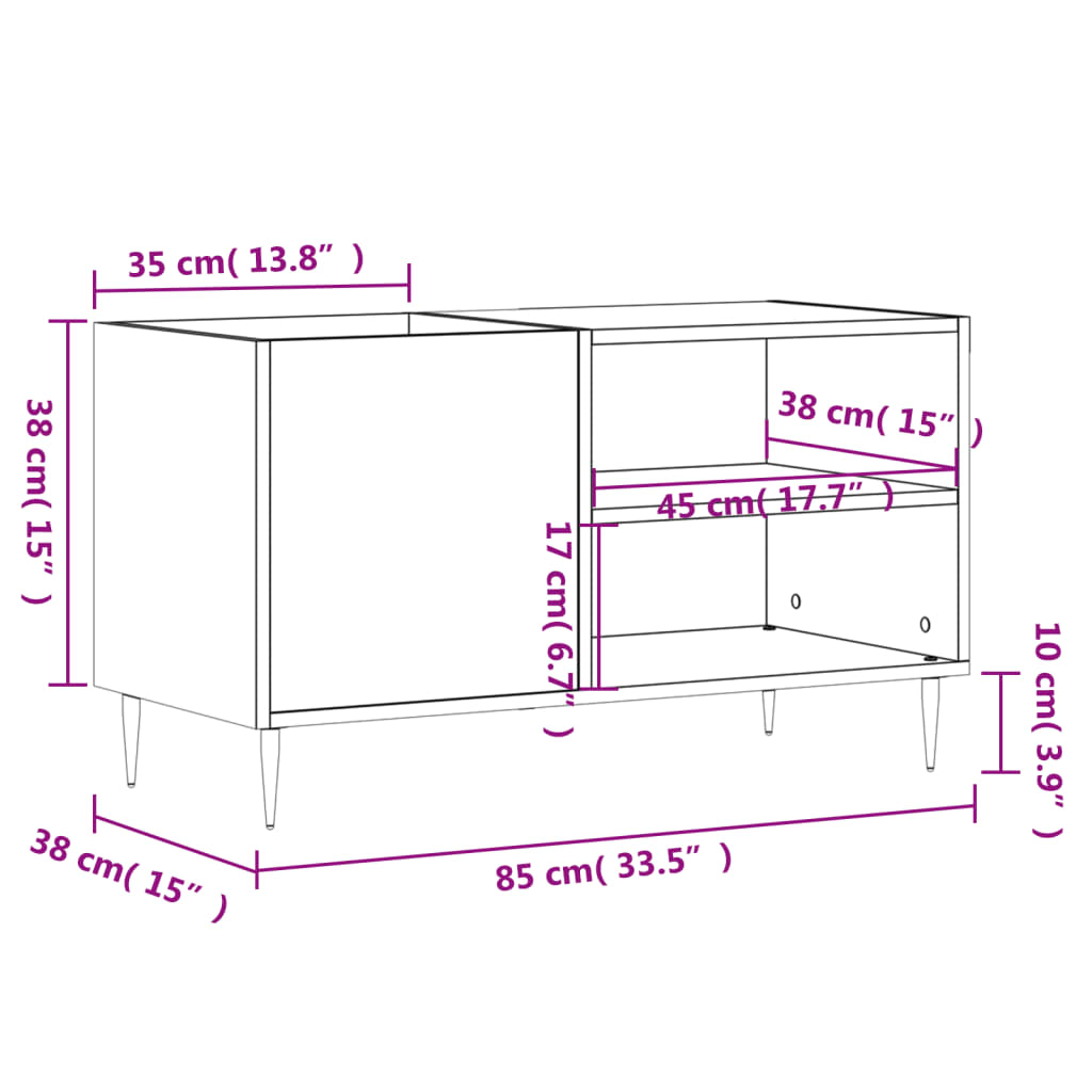 Record Cabinet Black 85x38x48 cm Engineered Wood