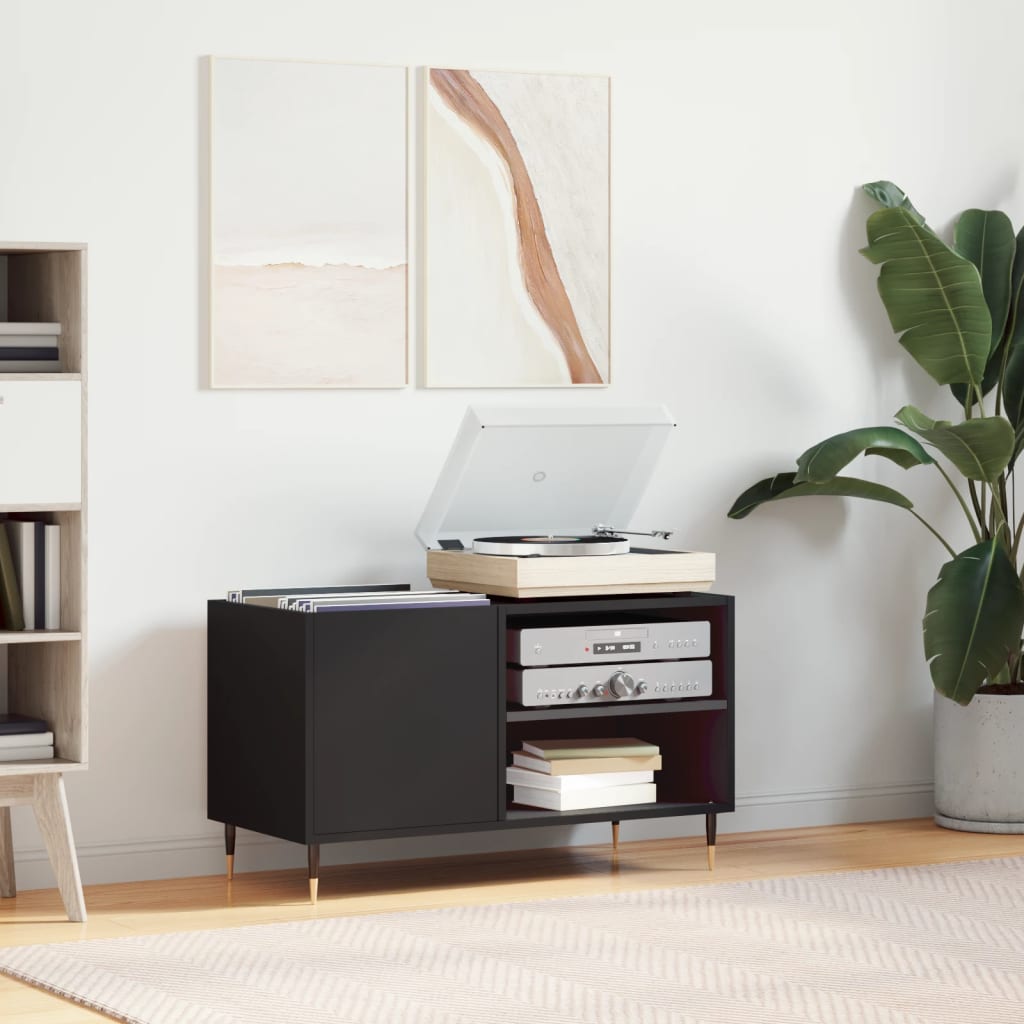 Record Cabinet Black 85x38x48 cm Engineered Wood