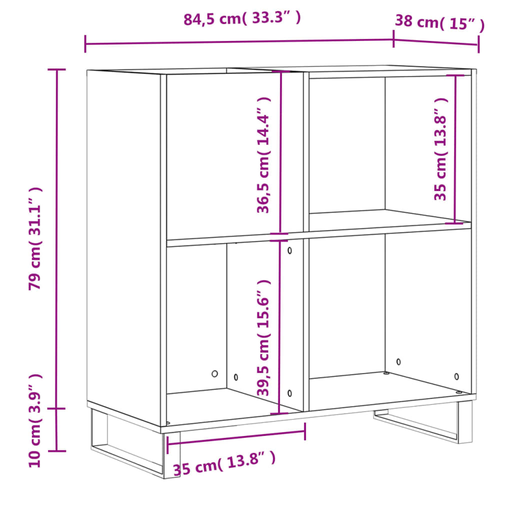 Record Cabinet Black 84.5x38x89 cm Engineered Wood