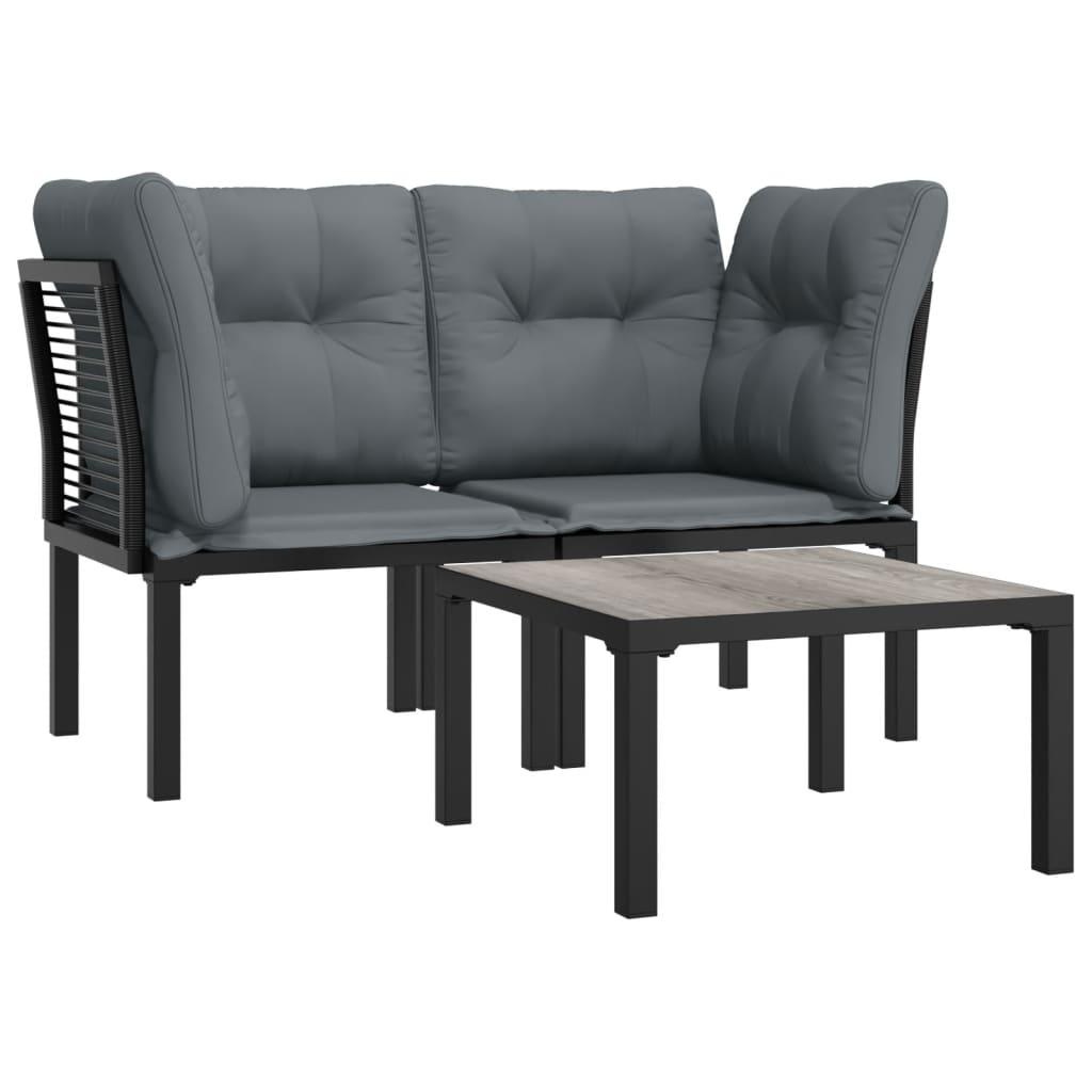 3 Piece Garden Lounge Set Black and Grey Poly Rattan