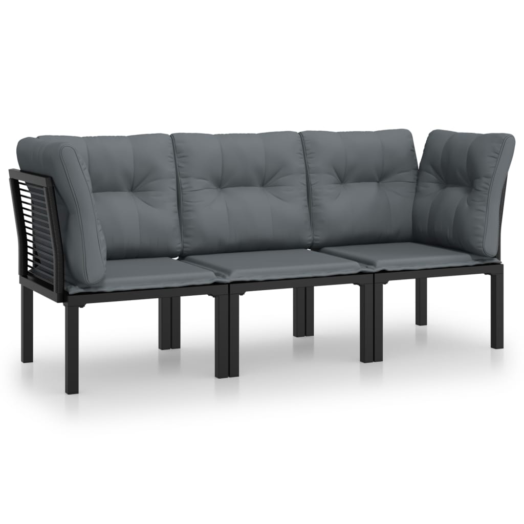 3 Piece Garden Lounge Set Black and Grey Poly Rattan