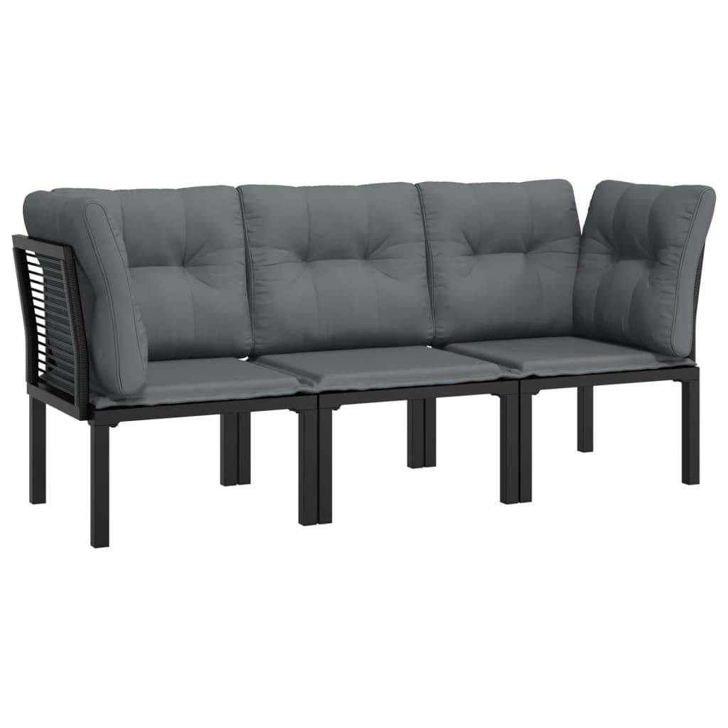 3 Piece Garden Lounge Set Black and Grey Poly Rattan