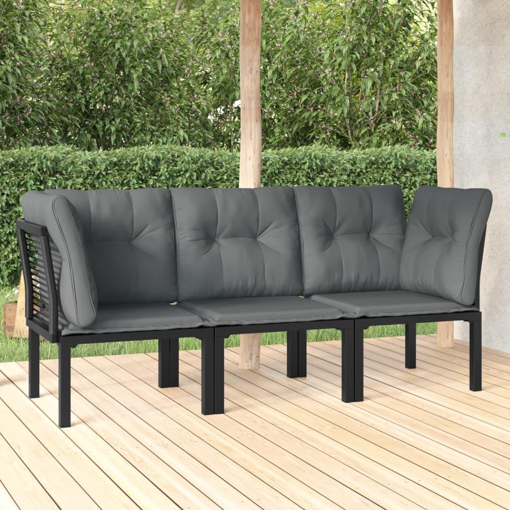 3 Piece Garden Lounge Set Black and Grey Poly Rattan