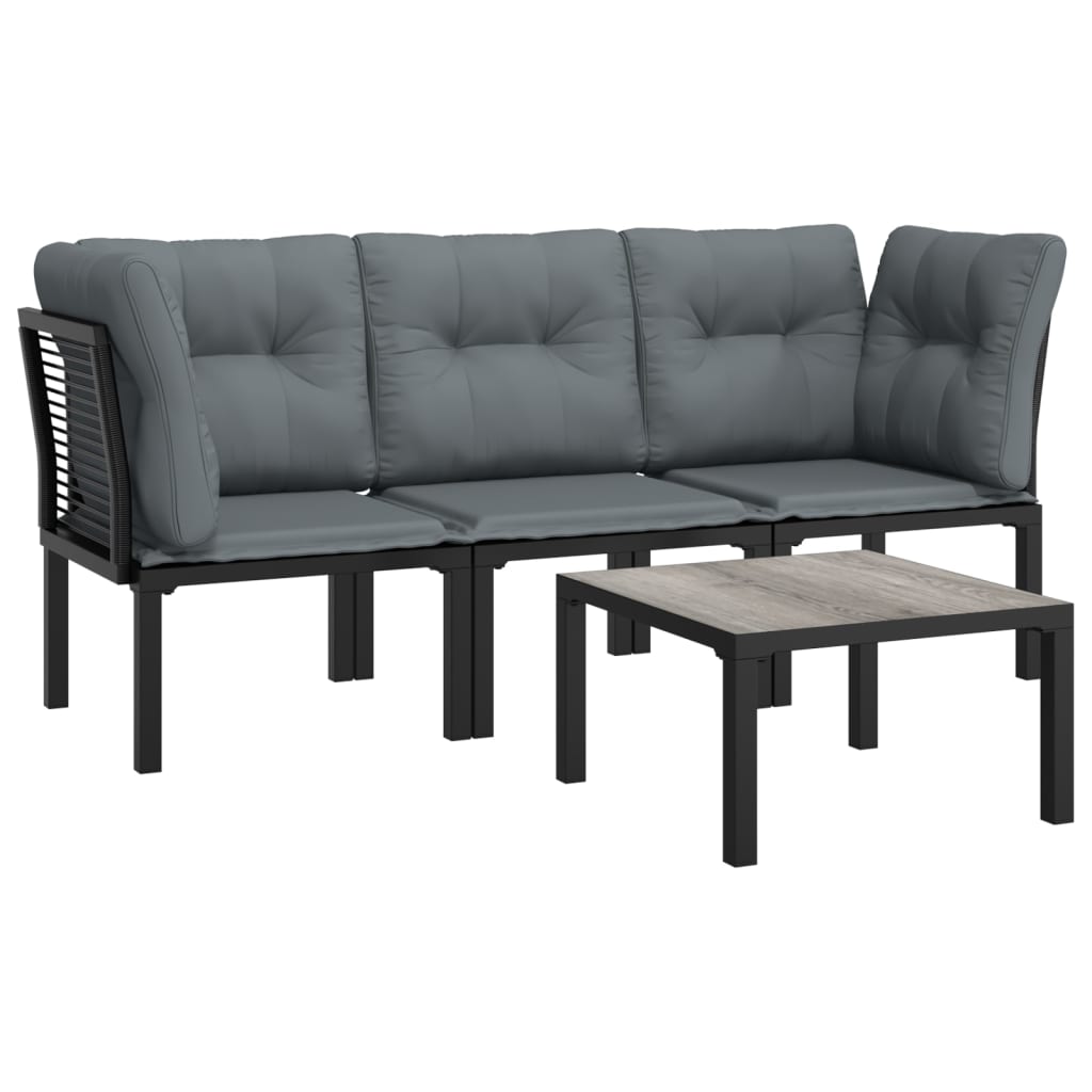 4 Piece Garden Lounge Set Black and Grey Poly Rattan