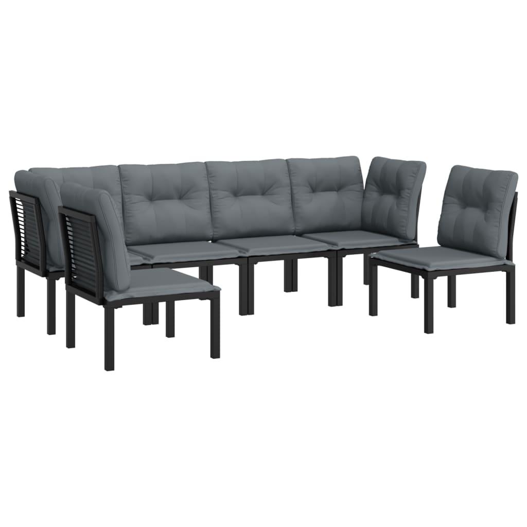 6 Piece Garden Lounge Set Black and Grey Poly Rattan