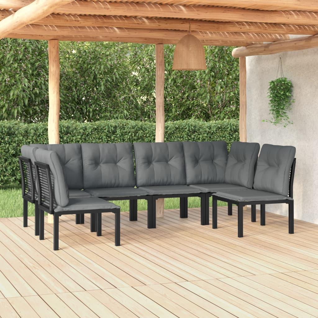 6 Piece Garden Lounge Set Black and Grey Poly Rattan