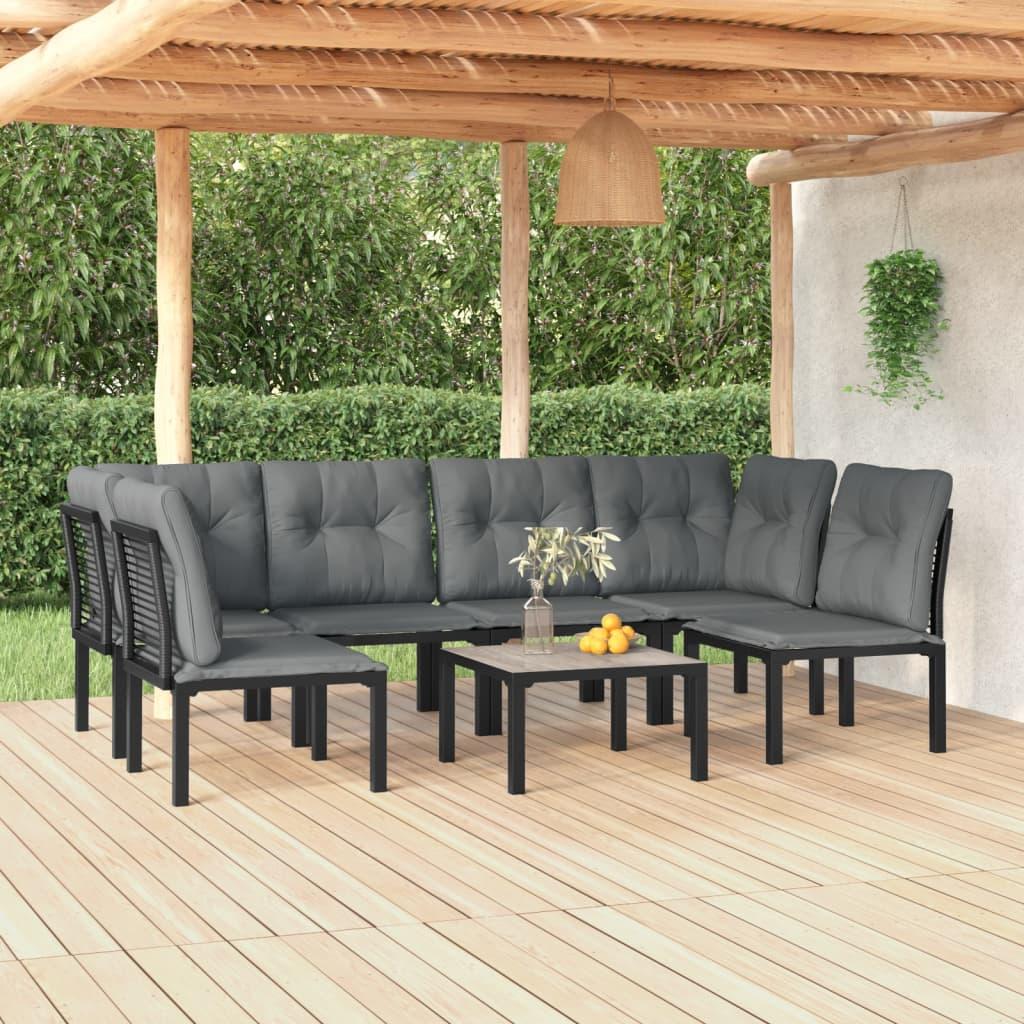 7 Piece Garden Lounge Set Black and Grey Poly Rattan