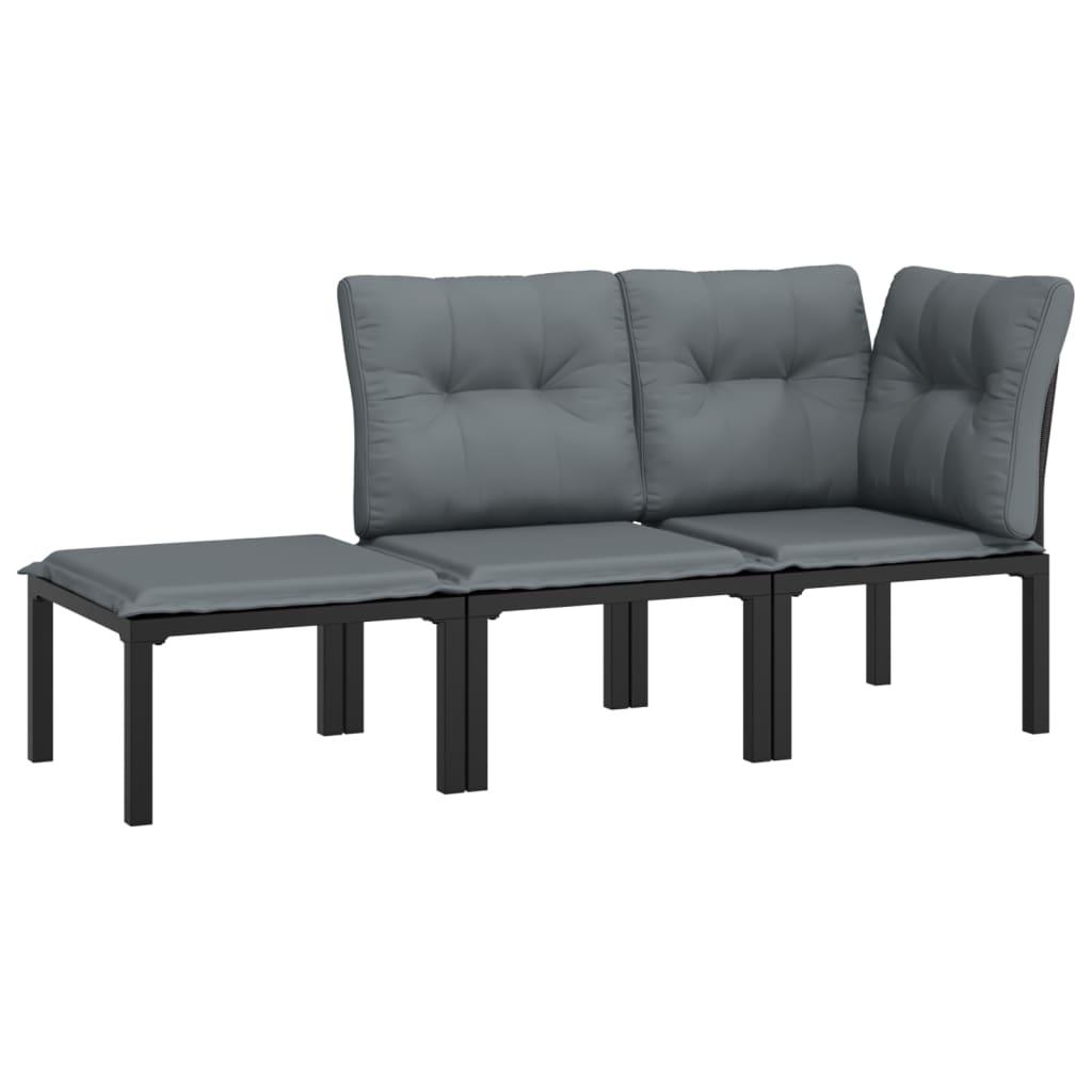 3 Piece Garden Lounge Set Black and Grey Poly Rattan