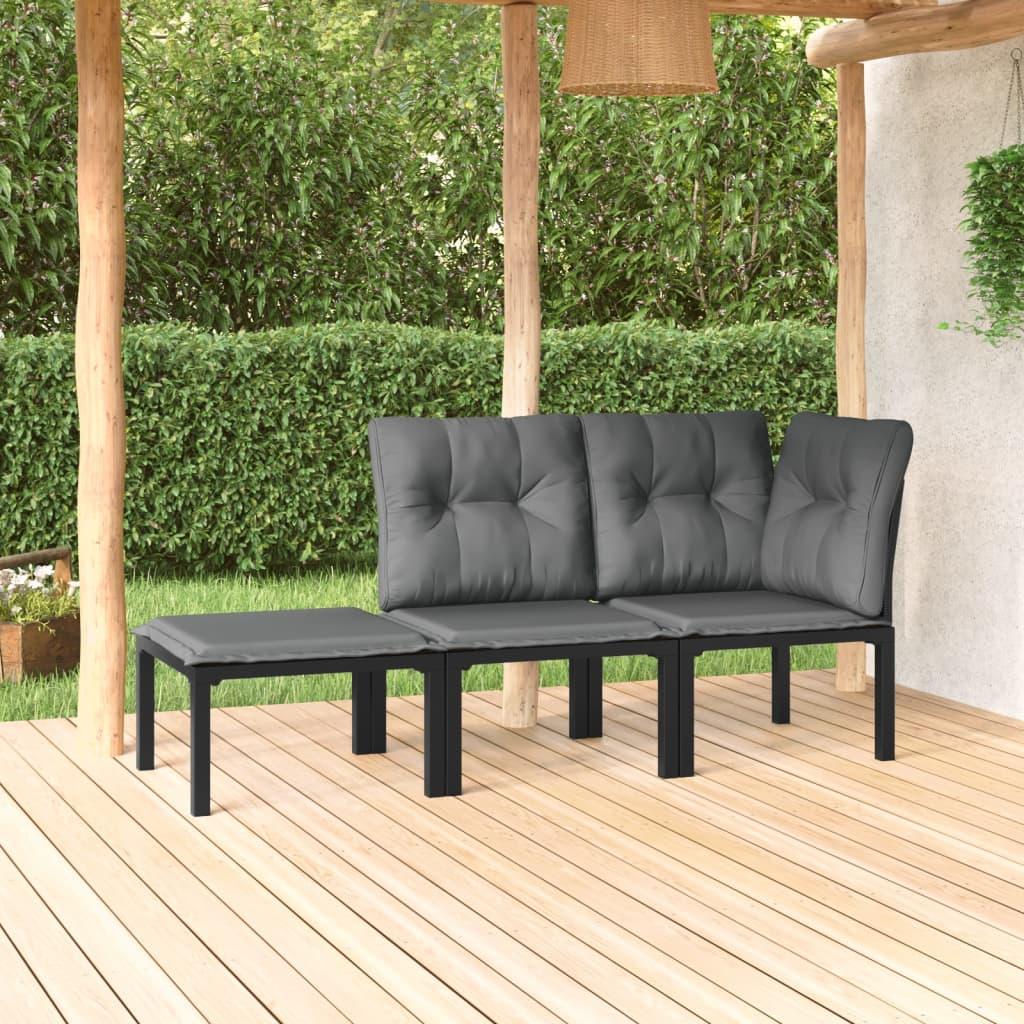 3 Piece Garden Lounge Set Black and Grey Poly Rattan