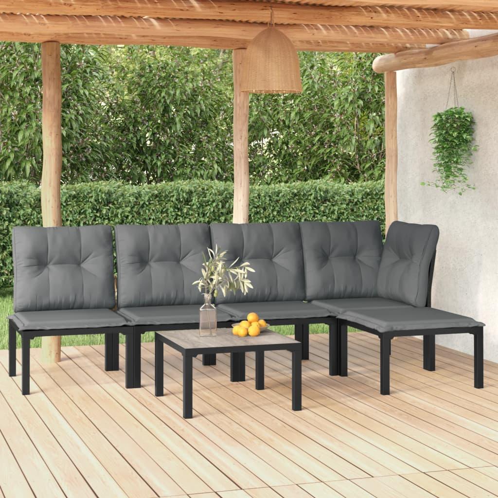 6 Piece Garden Lounge Set Black and Grey Poly Rattan