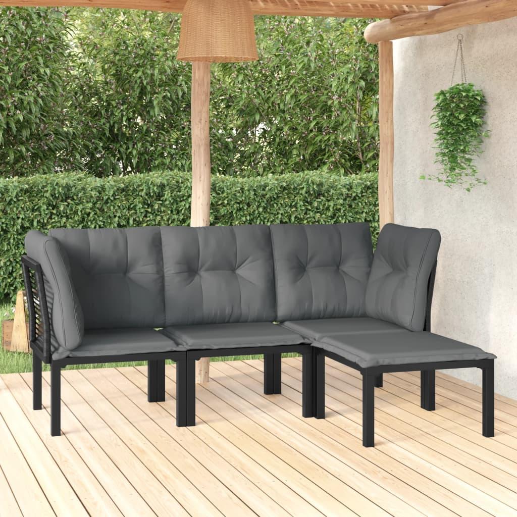 4 Piece Garden Lounge Set Black and Grey Poly Rattan