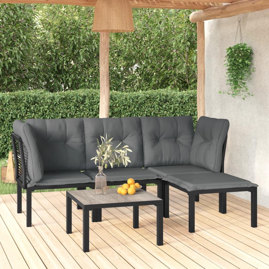 5 Piece Garden Lounge Set Black and Grey Poly Rattan