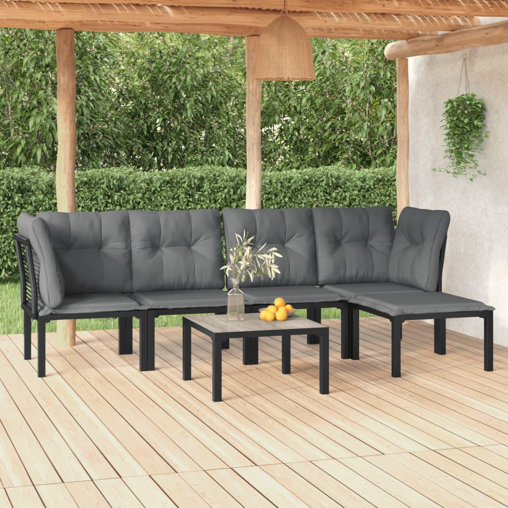 6 Piece Garden Lounge Set Black and Grey Poly Rattan