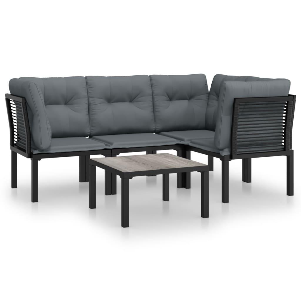 5 Piece Garden Lounge Set Black and Grey Poly Rattan