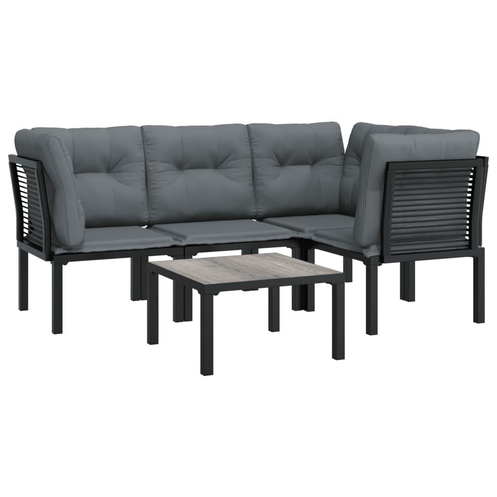 5 Piece Garden Lounge Set Black and Grey Poly Rattan