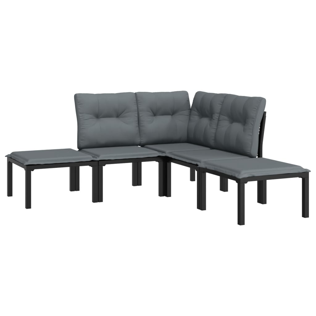 5 Piece Garden Lounge Set Black and Grey Poly Rattan