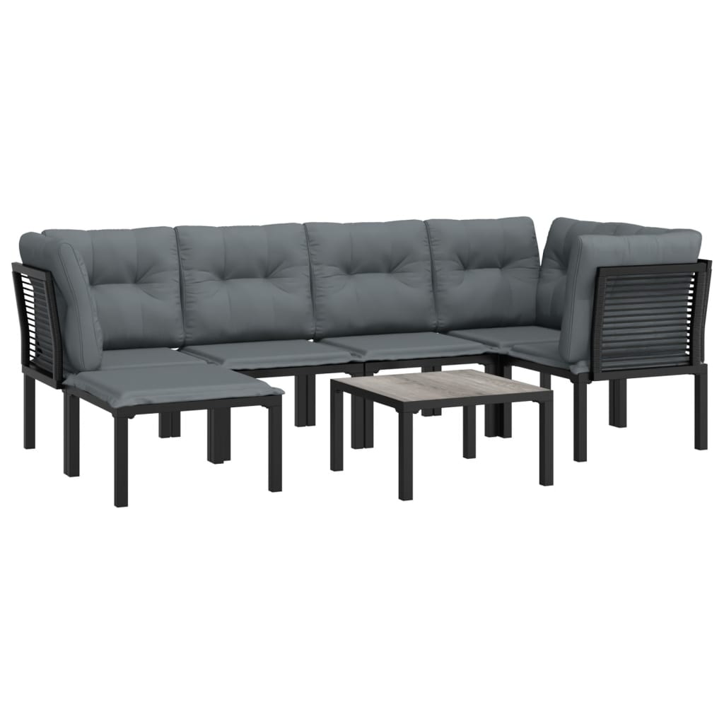 7 Piece Garden Lounge Set Black and Grey Poly Rattan