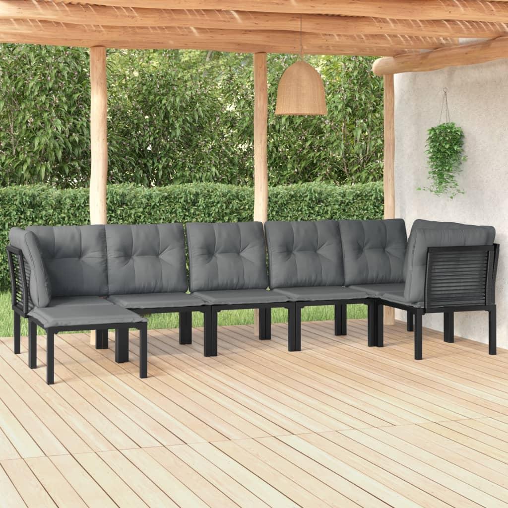 7 Piece Garden Lounge Set Black and Grey Poly Rattan