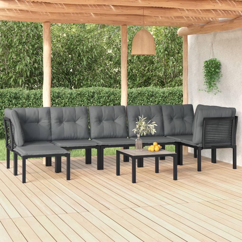 8 Piece Garden Lounge Set Black and Grey Poly Rattan