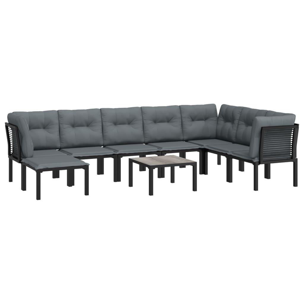 9 Piece Garden Lounge Set Black and Grey Poly Rattan